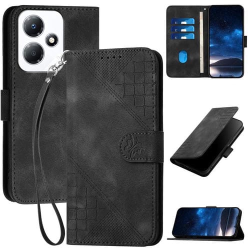 Funda de Cuero para Infinix Hot 30 Play con Diseño Mariposa en Relieve y NFC (Negro)