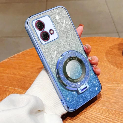 Funda de TPU con Soporte Redondo y Purpurina Degradada para Motorola Moto G84 (Azul Sierra)