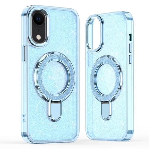 Funda para Teléfono con Soporte de Anillo Purpurina Magsafe para iPhone Xr (Azul)