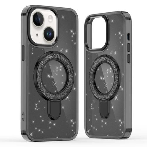 Funda para Teléfono Magsafe iPhone 14 Plus con Soporte de Anillo y Purpurina (Negro)