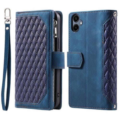 Funda de cuero con cremallera y cordón para Samsung Galaxy A07 4G (azul)