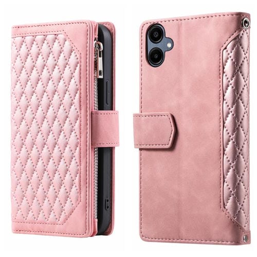 Funda de cuero con cremallera y cordón para Samsung Galaxy A07 4G (oro rosa)
