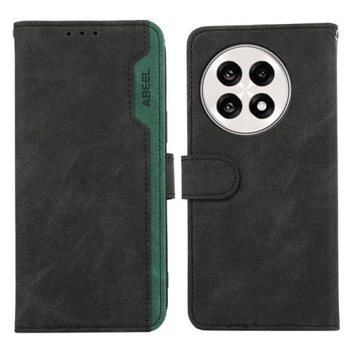 Funda de Cuero Abeel con Bloqueo de Color para OnePlus 13R Global (Negro y Verde)