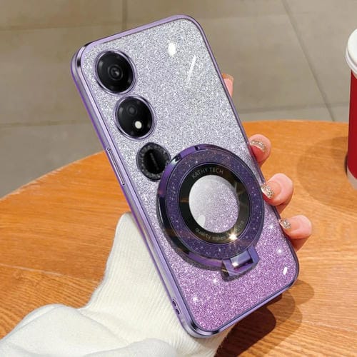 Funda para Teléfono Honor Play 40 TPU con Soporte Redondo y Purpurina Degradada (Morado)