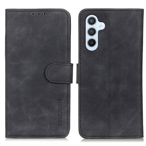 Funda de cuero con tapa horizontal y textura retro KHAZNEH para Samsung Galaxy A17 5G (negra)