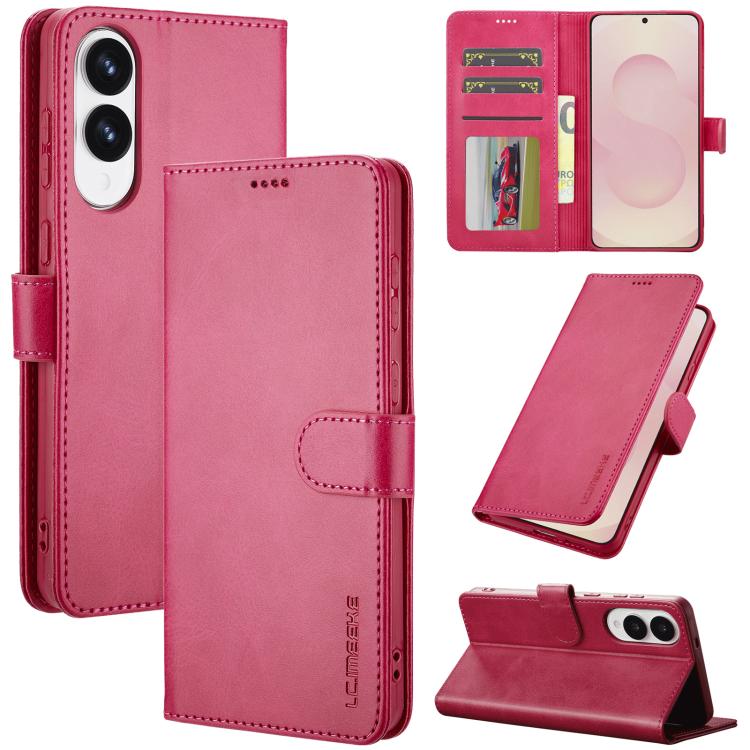 Funda LC.IMEEKE de piel con textura de becerro para Samsung Galaxy S25 Edge 5G (roja)