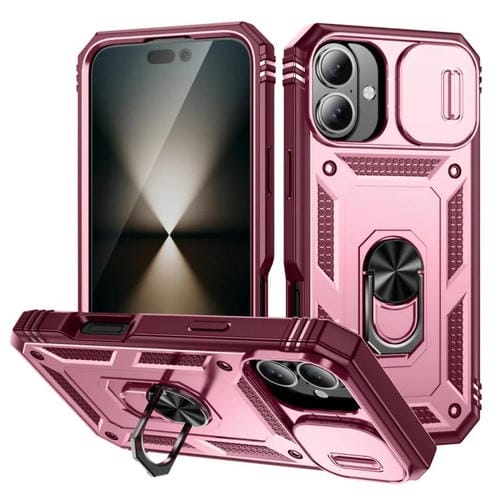 Funda deslizante Camshield de TPU y PC con soporte para iPhone 17 (rosa y rojo rosa)