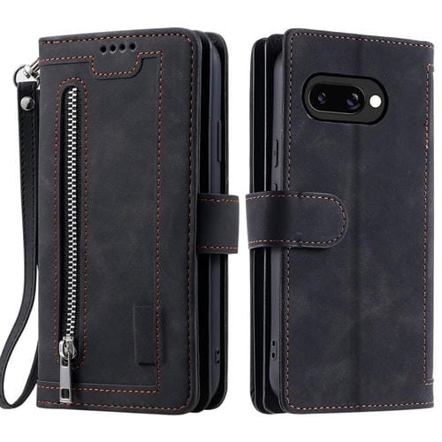 Funda de Cuero con Cremallera y Cordón para Google Pixel 9A (Negro)