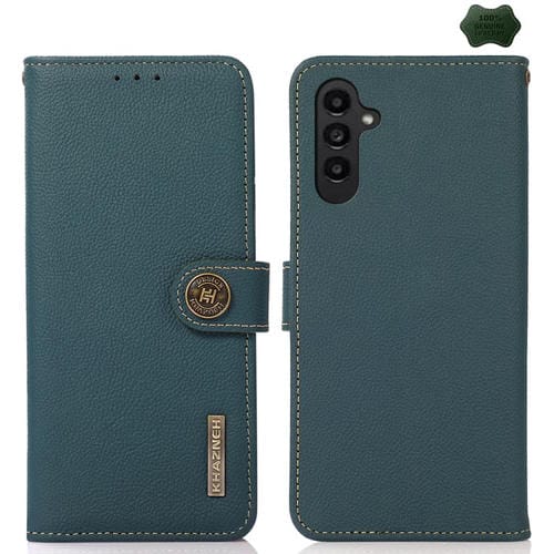 Funda de cuero genuino KHAZNEH Custer RFID para Samsung Galaxy A17 5G (verde)