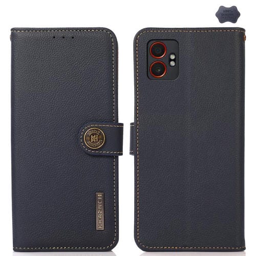 Funda de cuero genuino KHAZNEH Custer RFID para Samsung Galaxy XCover7 Pro (azul)