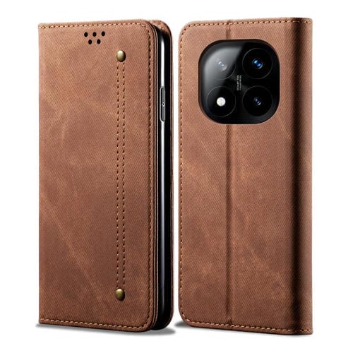 Funda de Cuero con Tapa Horizontal y Textura Vaquera para Redmi Note 14 Pro+ 5G (Marrón)
