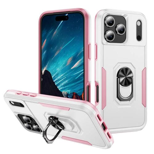 Funda Pioneer Armor de PC y TPU resistente con soporte para iPhone 17 Pro Max (blanco y rosa)