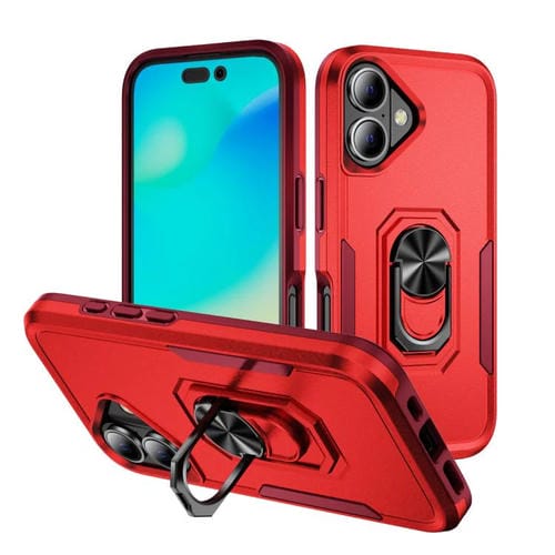 Funda Pioneer Armor de PC y TPU resistente para iPhone 17 con soporte (rojo y rosa)