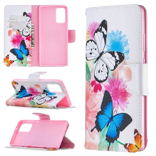 Funda de Cuero Abatible Horizontal Samsung Galaxy Note 20 con Soporte, Ranuras para Tarjetas y Billetera (Mariposas)