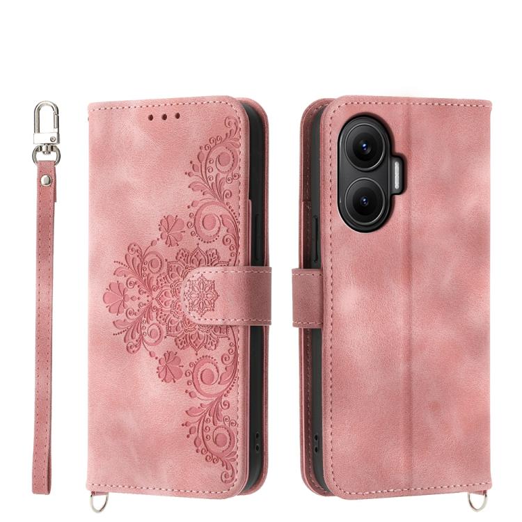 Funda de cuero con relieve floral para Redmi Turbo 4 Pro / Xiaomi Poco F7 (rosa)