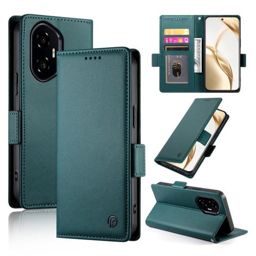 Funda de Cuero Esmerilado con Hebilla Lateral Magnética para Honor 300 Pro/300 Ultra (Verde Oscuro)
