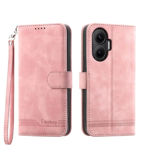 Funda híbrida de TPU y cuero sintético Dierfeng Dream Line para Redmi Turbo 4 Pro y Xiaomi Poco F7 (rosa)