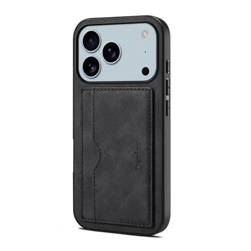 Funda de PU Denior D08 para iPhone 17 Pro Max con ranura para una sola tarjeta (negra)