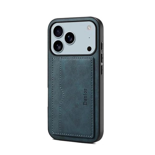 Funda de PU Denior D08 para iPhone 17 Pro Max con ranura para tarjeta (azul)