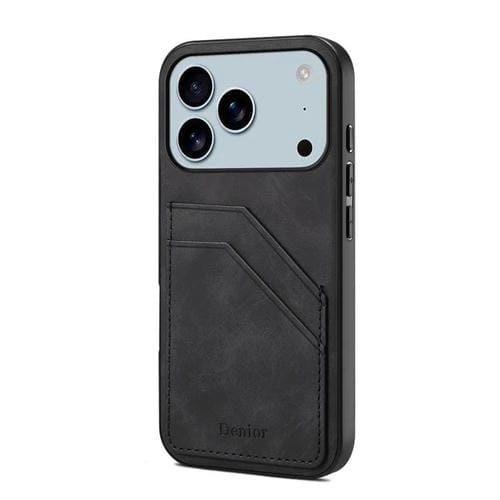 Funda trasera de PU Denior D09 para iPhone 17 Pro Max con ranura para dos tarjetas (negra)