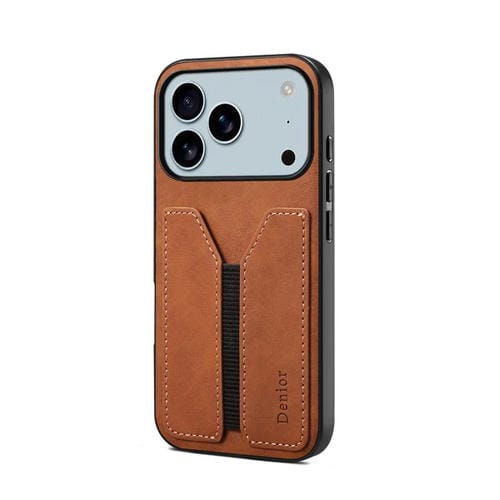 Funda trasera de PU con ranura para tarjeta elástica Denior D07 DV para iPhone 17 Pro Max (marrón)