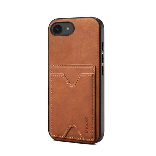 Funda Trasera Denior D06 para iPhone 16E con Ranura para Tarjeta y Soporte (Marrón)