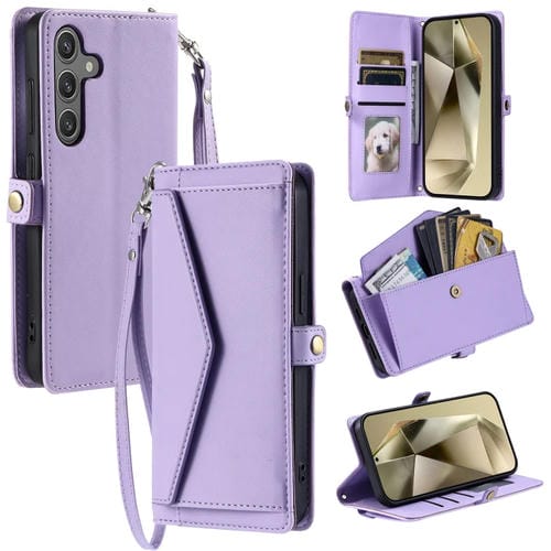 Funda Cuero Samsung Galaxy A36 Ranura Tarjetas Cordón (Morado)