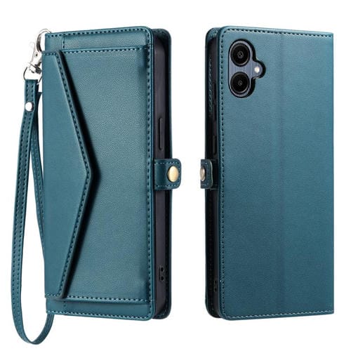 Funda de cuero con ranura para múltiples tarjetas y cordón para Samsung Galaxy A07 4G (verde)
