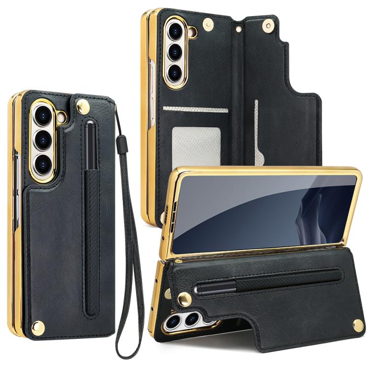 Funda de PU con tapa y soporte plegable integrado para Samsung Galaxy Z Fold7 (negro)
