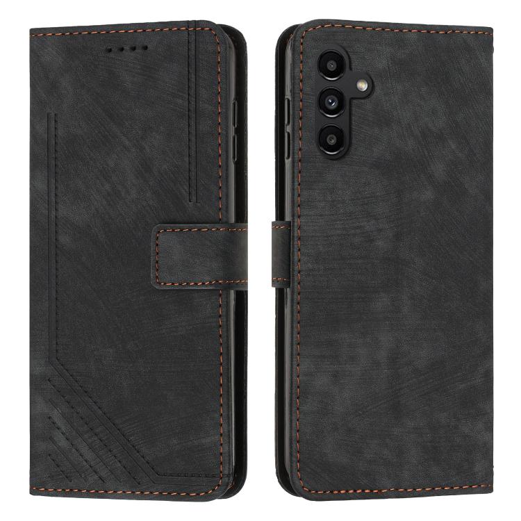 Funda de piel con estampado de rayas y cordón para Samsung Galaxy A17/A26 5G (negra)