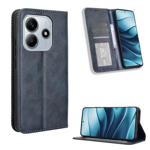 Funda de Cuero con Textura Retro y Hebilla Magnética para Redmi Note 14 4G Global de 163,25mm (Azul)