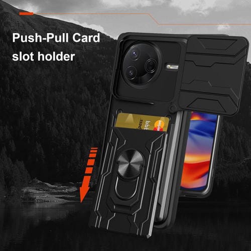 Funda deslizante de TPU y PC con ranura para tarjetas para Xiaomi Poco F7 Pro (negro)