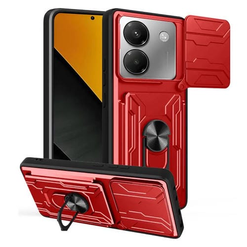 Funda deslizante de TPU y PC con ranura para tarjetas para Xiaomi Poco M7 Pro 5G (roja)