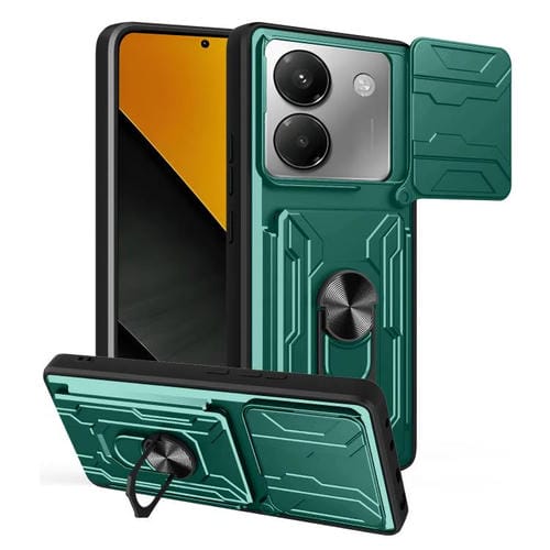 Funda deslizante de TPU y PC con ranura para tarjetas para Xiaomi Poco M7 Pro 5G (verde oscuro)