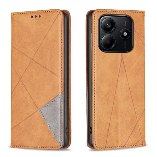 Funda de Cuero Magnética con Textura de Rombos para Redmi Note 14 4G (Amarilla)