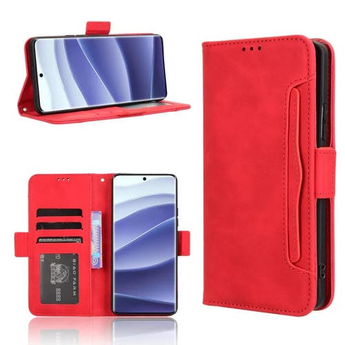 Funda de Piel con Textura de Becerro y Ranuras para Tarjetas para Redmi Note 14 Pro+ 5G (Roja)