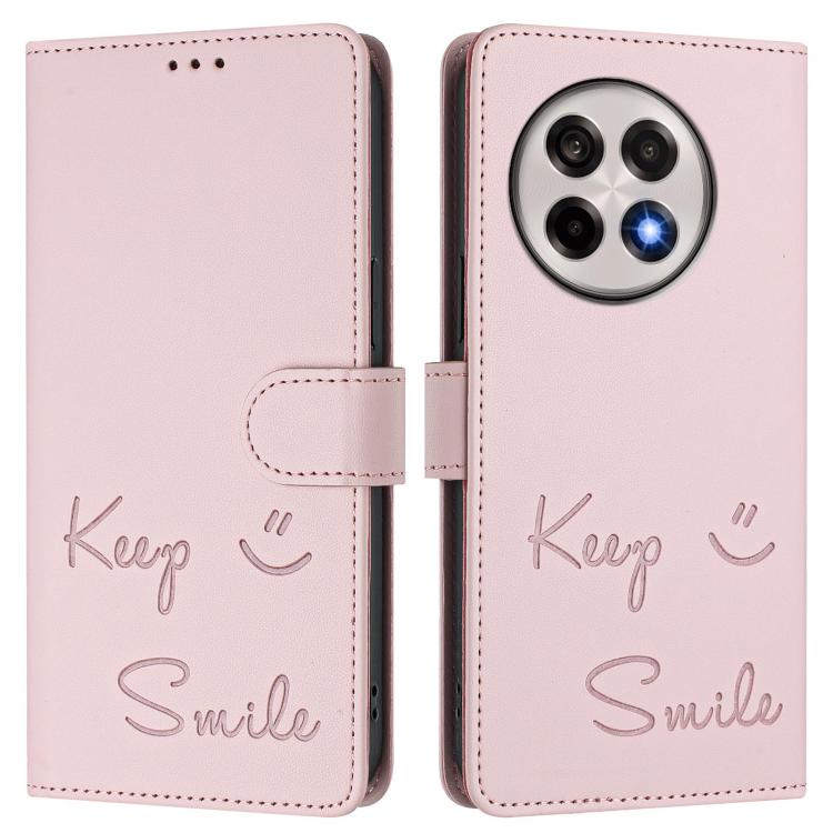 Funda de Cuero Rfid con Relieve Sonriente para OnePlus 13R/Ace 5 Pro 5G (Rosa)