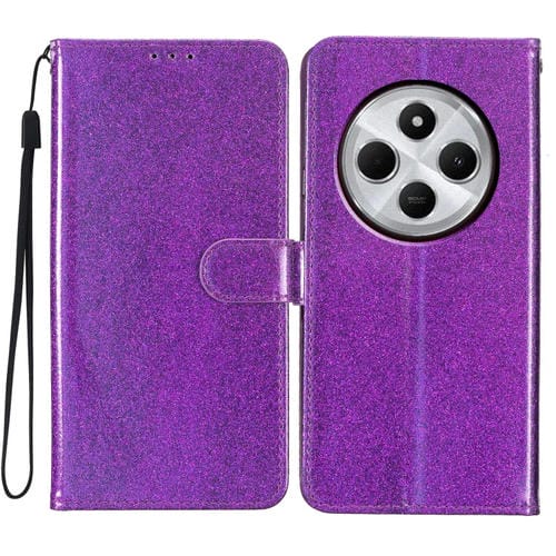 Funda de Cuero con Tapa y Purpurina para Redmi A4 5G (Morada)