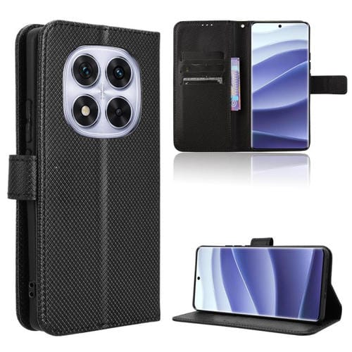 Funda de Cuero con Textura de Diamante para Redmi Note 14 Pro+ 5G (Negra)