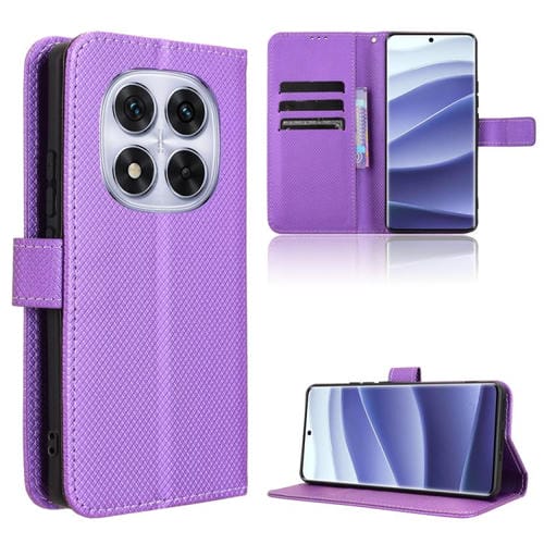 Funda de Cuero con Textura de Diamante para Redmi Note 14 Pro+ 5G (Morado)
