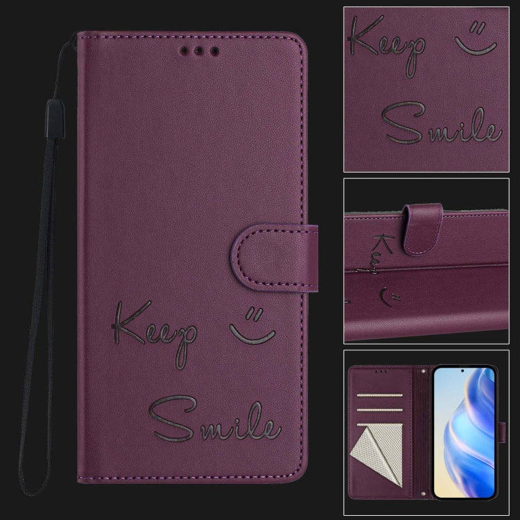 Funda de Cuero Rfid con Relieve Sonriente para Oukitel C57S (Violeta)