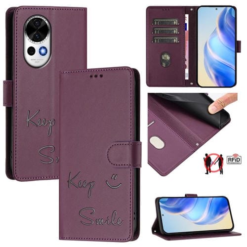 Funda Cuero Rfid Huawei Nova 13/Nova 12 con Relieve Sonriente (Violeta)