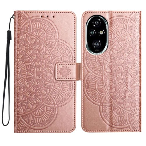 Funda de Cuero con Relieve Floral para Honor 200 Pro (Oro Rosa)