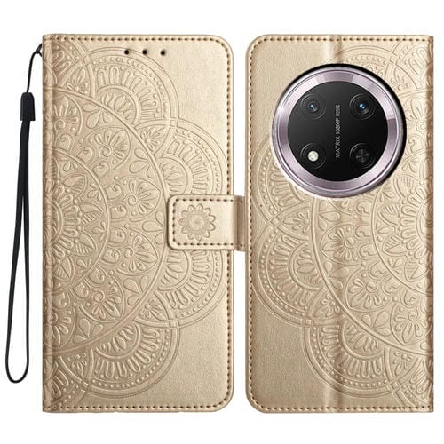 Funda de Cuero con Relieve Floral para Honor X9C (Dorada)
