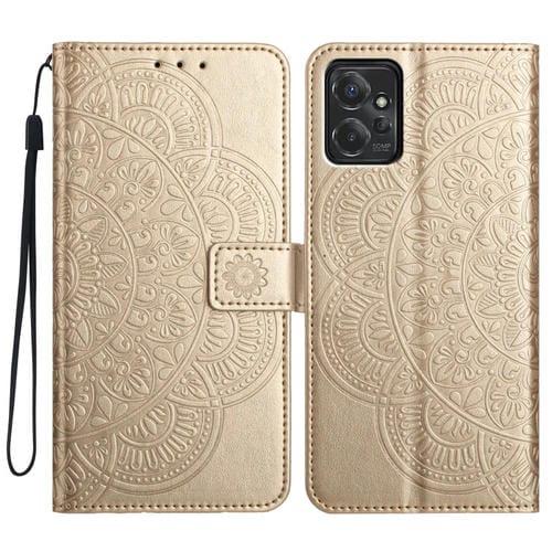 Funda de Cuero con Relieve Floral para Motorola Moto G Power 5G (Dorada)