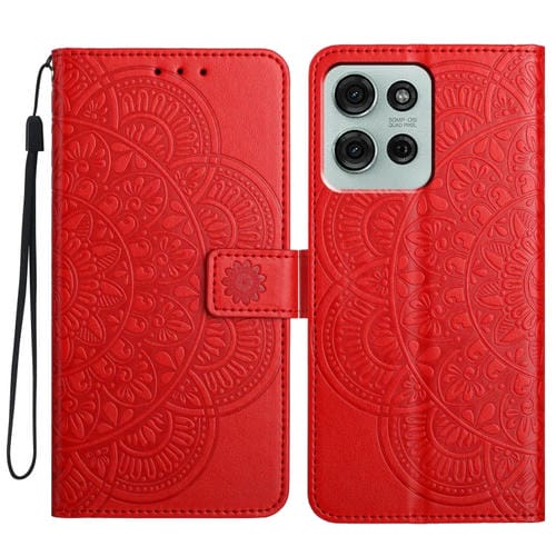 Funda de Cuero con Relieve Floral para Motorola Moto G75 5G (Roja)