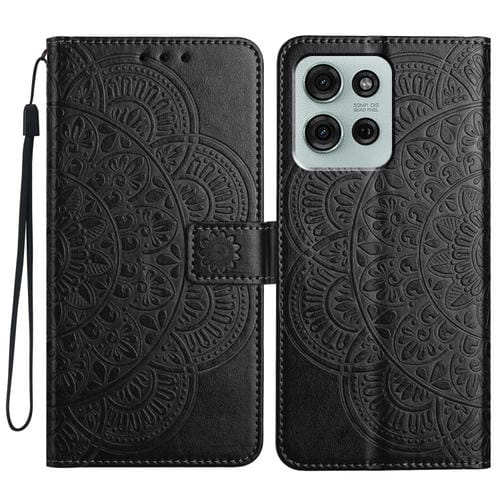 Funda de Cuero con Relieve Floral para Motorola Moto G75 5G (Negra)