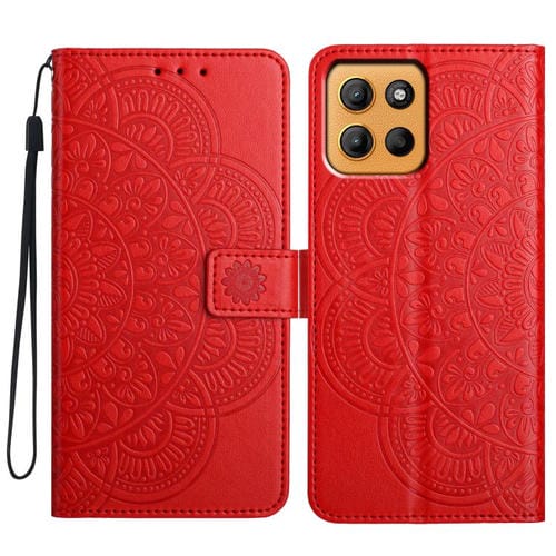 Funda de Cuero con Relieve Floral para Motorola Moto G15 (Roja)