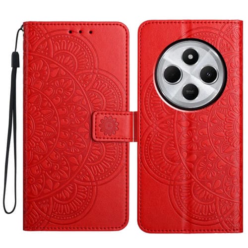Funda de Cuero con Relieve Floral para Redmi A4 5G (Roja)