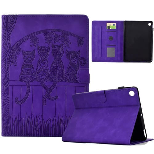Funda de Piel con Relieve de Gatos para Tablet Samsung Galaxy Tab A9 (Morado)